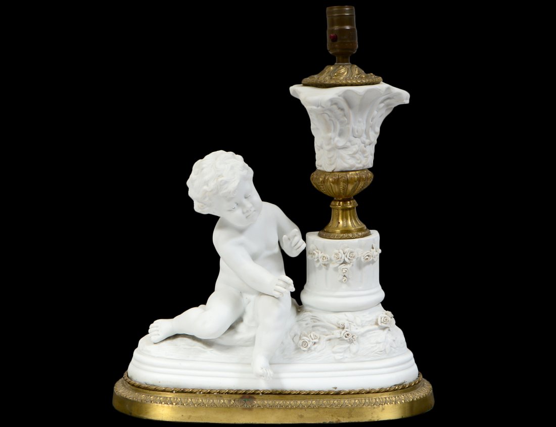 NEO-CLASSICAL STYLE GILT METAL BISQUE FIGURAL LAMP (1 of 4)