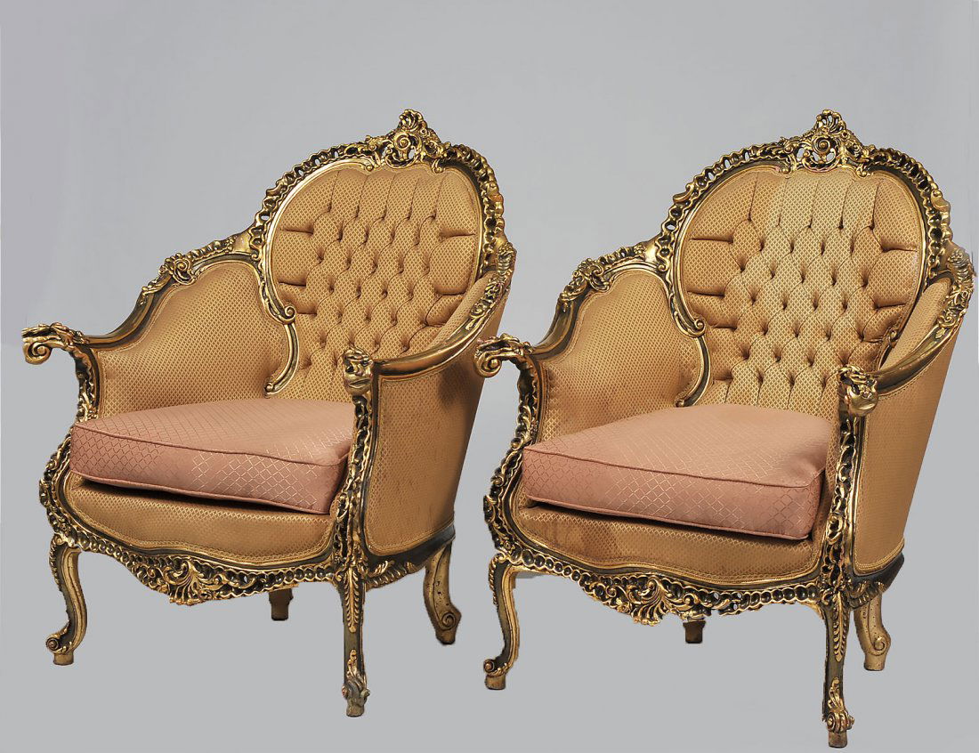 PAIR OF FRENCH ROCOCO STYLE LARGE GILTWOOD BERGERES (1 of 6)