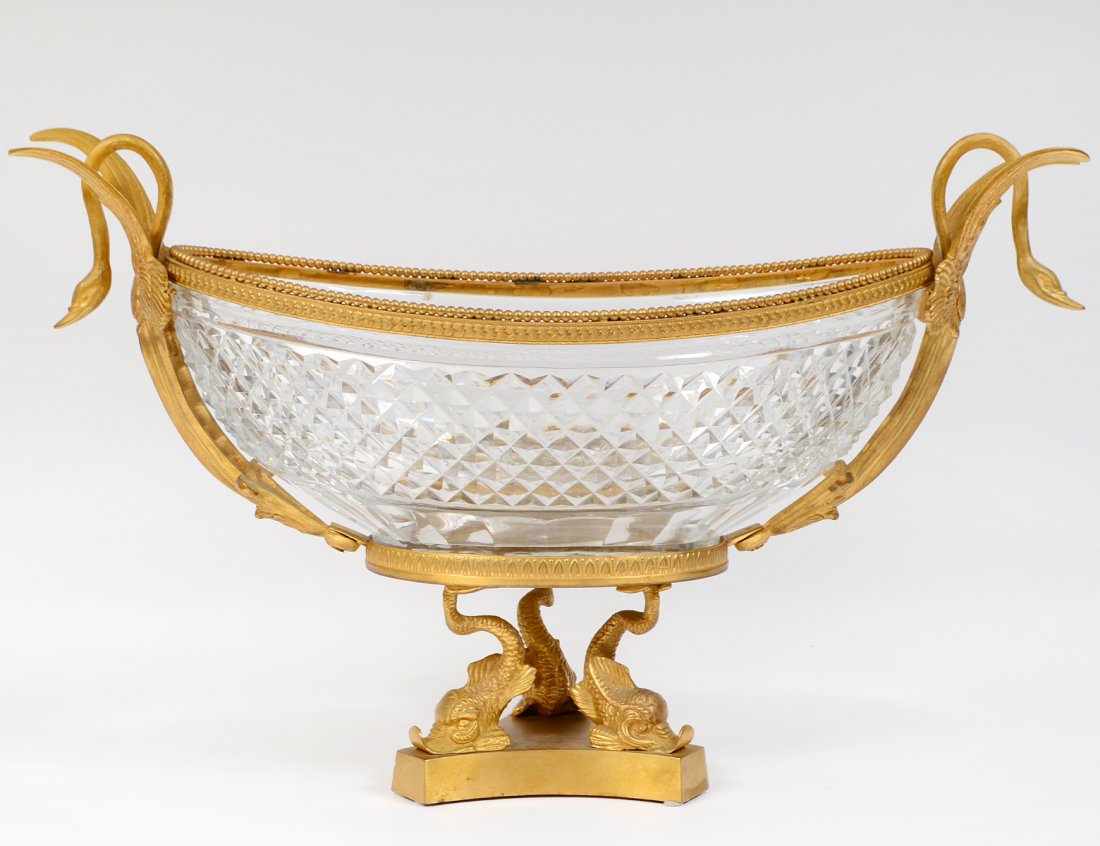 EMPIRE STYLE CUT GLASS & GILT BRONZE CENTERPIECE (1 of 8)