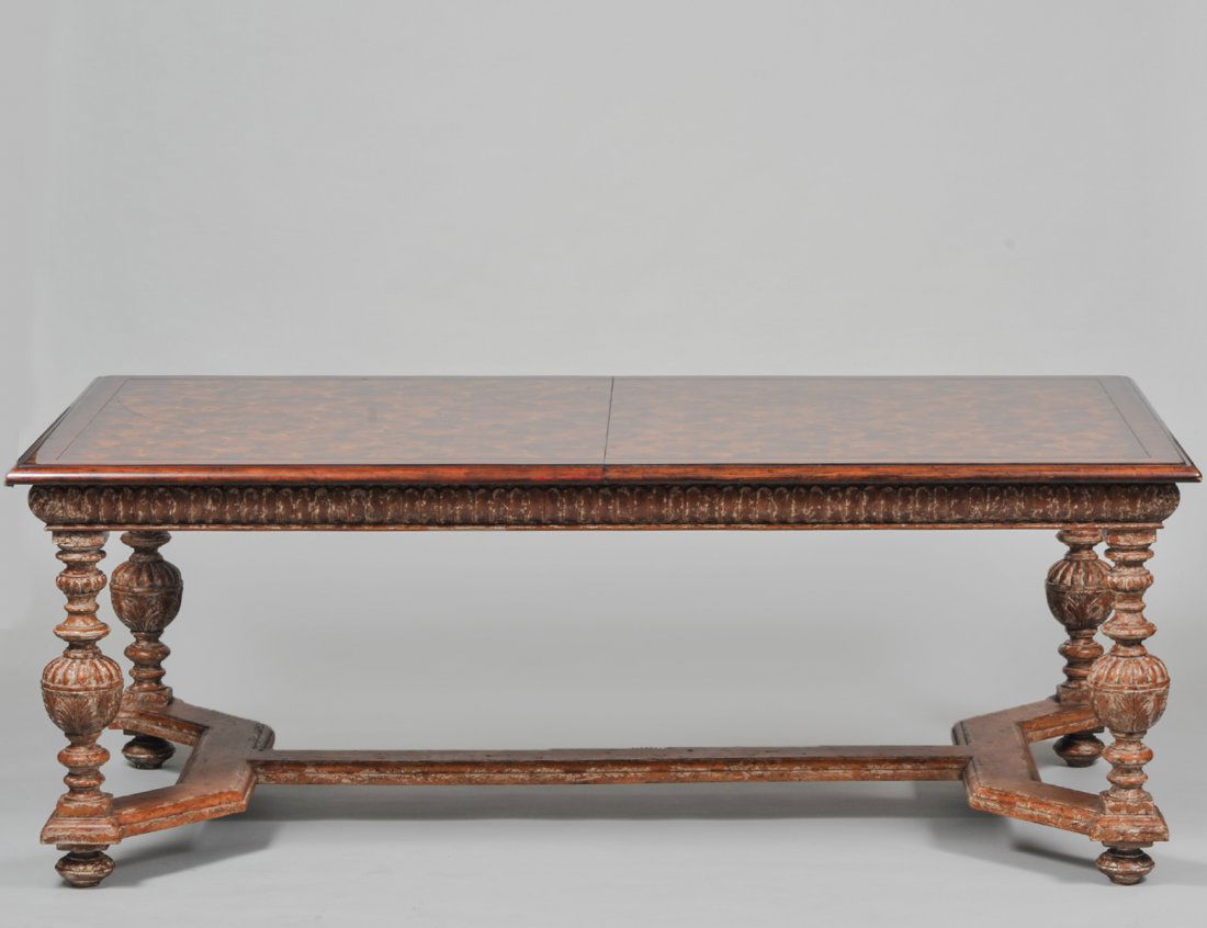 BAROQUE STYLE SILVER GILT & OYSTER VENEERED DINING (1 of 6)