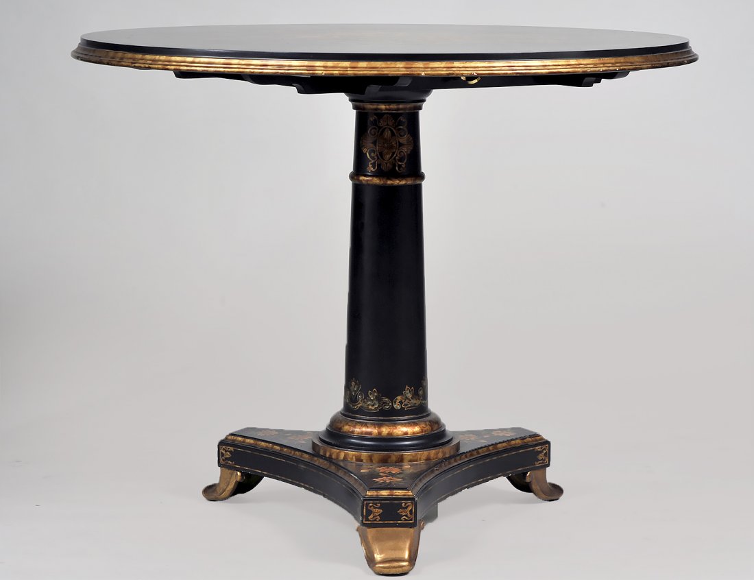 VICTORIAN STYLE FOLIATE PAINTED EBONIZED CENTER TABLE (1 of 3)