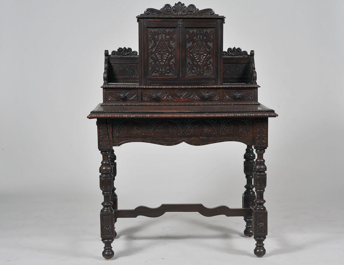 JACOBEAN STYLE CARVED OAK DESK (1 of 4)