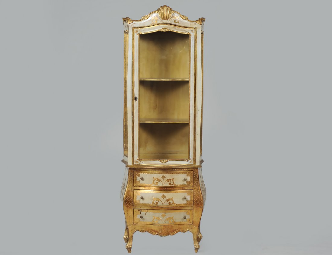 FLORENTINE ROCOCO STYLE PAINTED AND GILT VITRINE (1 of 4)