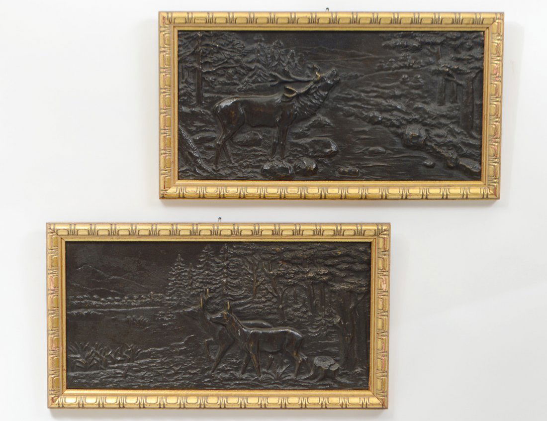 PAIR OF CONTNENTAL PATINATED BRONZE PLAQUES (1 of 4)