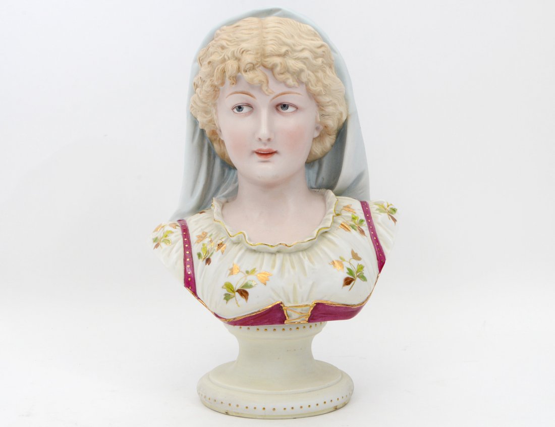 GERMAN PAINTED BISQUE PORCELAIN BUST OF A YOUNG LADY (1 of 5)
