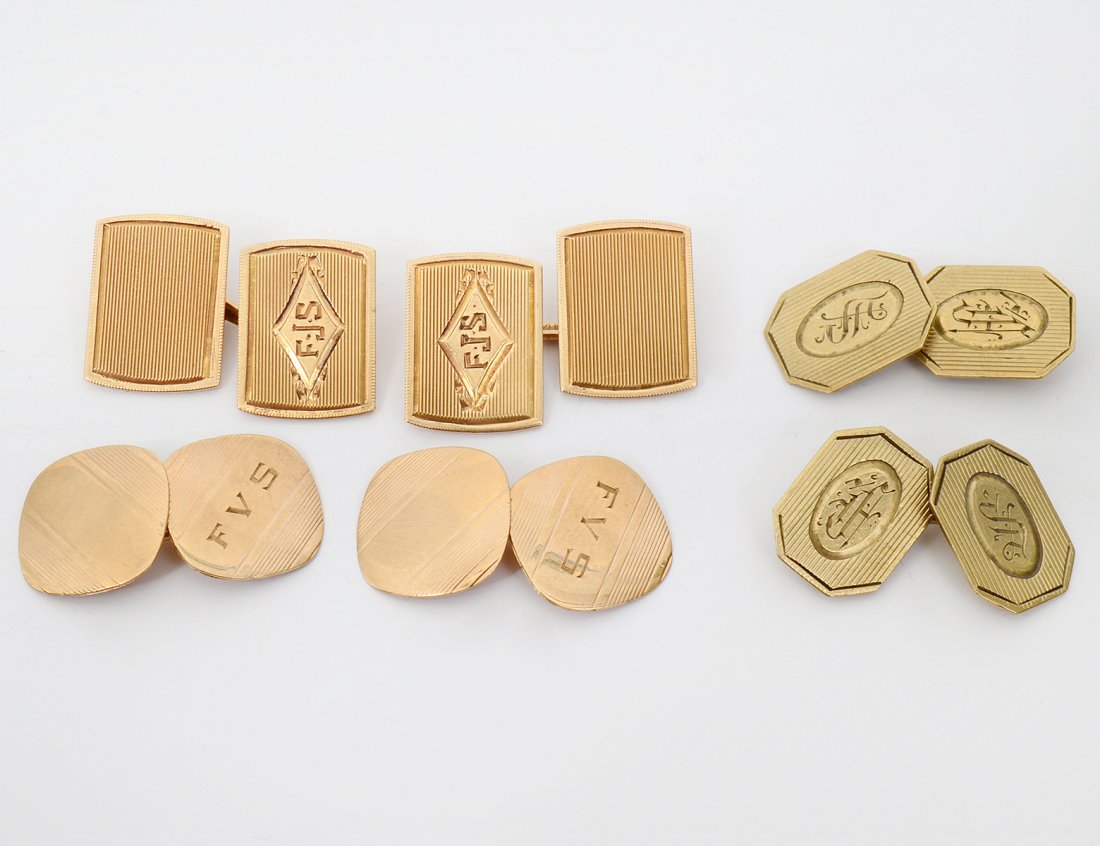 THREE PAIRS OF GOLD CUFFLINKS (1 of 2)