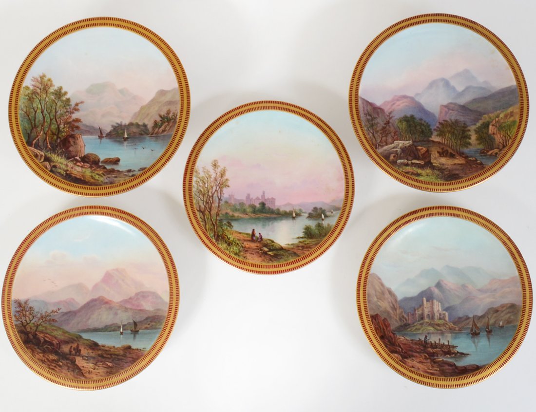 SUITE OF FIVE ROYAL CROWN DERBY PAINTED TAZZA (1 of 8)