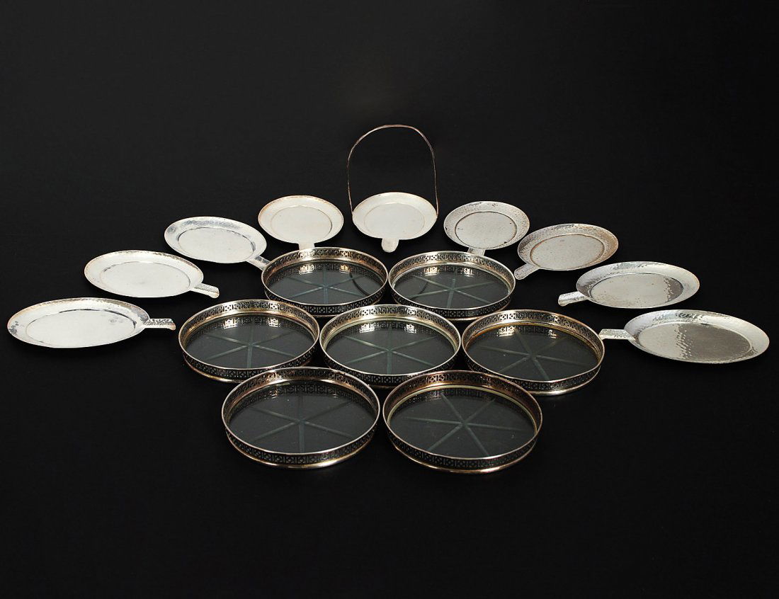 SET OF EIGHT HAND HAMMERED STERLING SILVER ASHTRAYS (1 of 1)
