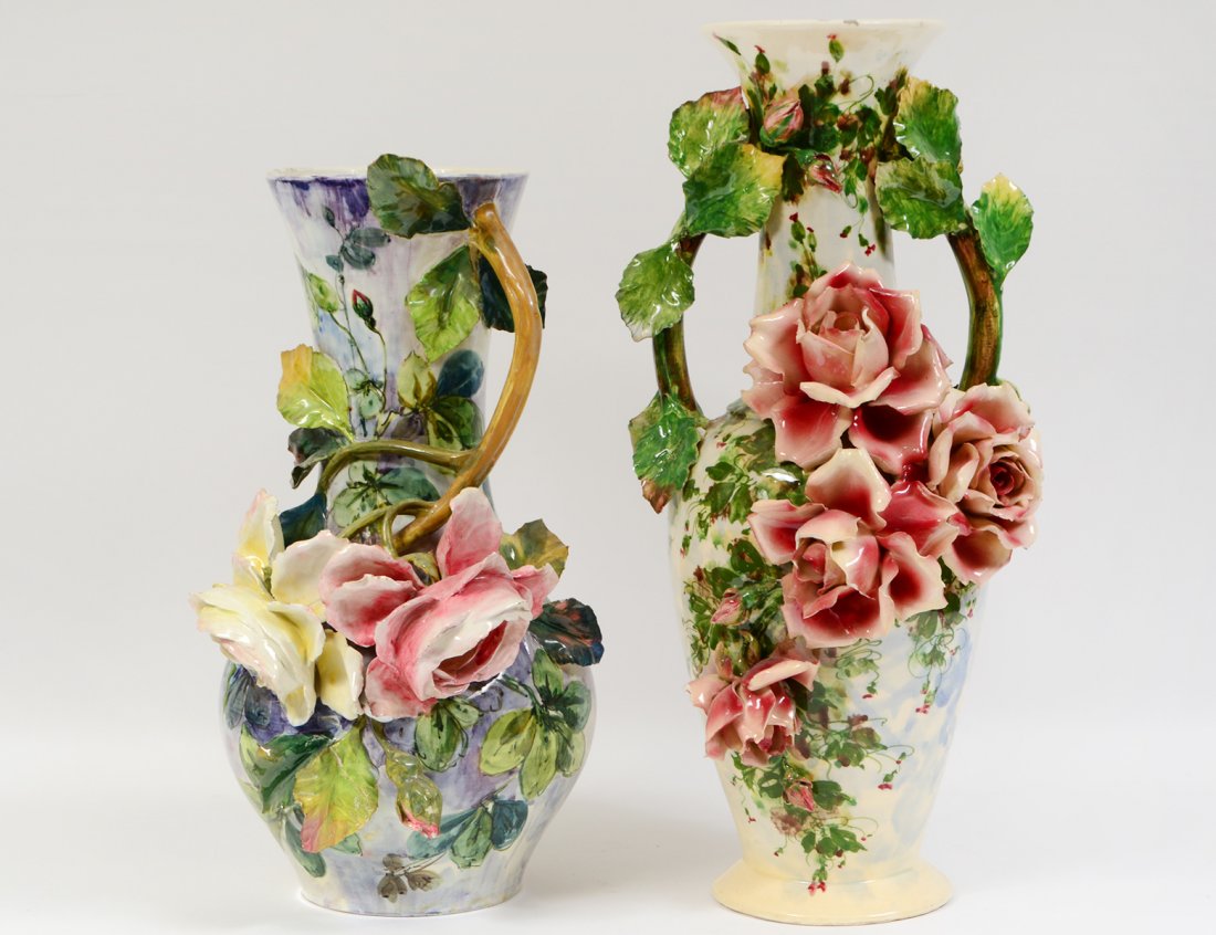 TWO LARGE ITALIAN MAJOLICA FLOWER VASES (1 of 10)
