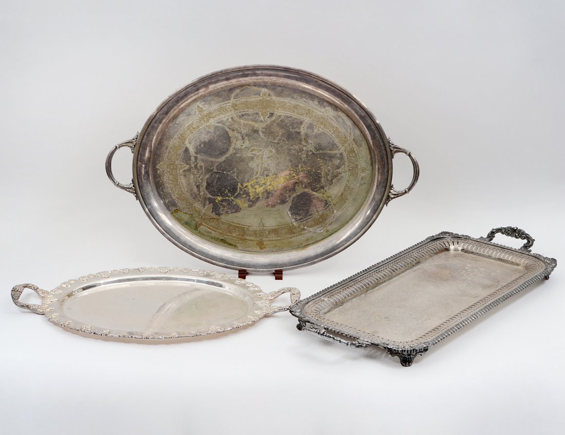 THREE SILVER PLATE TRAYS (1 of 5)