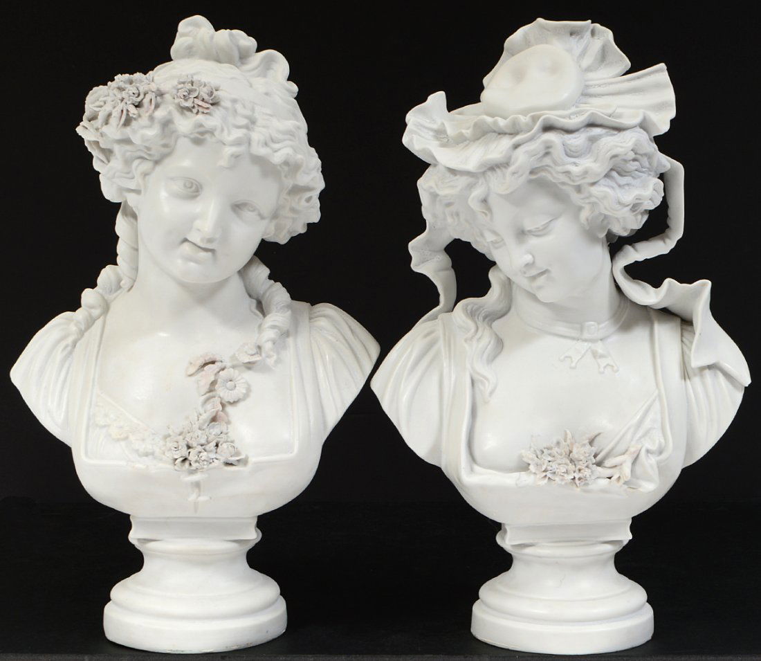 PAIR OF FRENCH PARIAN WARE BUSTS OF YOUNG LADIES (1 of 10)