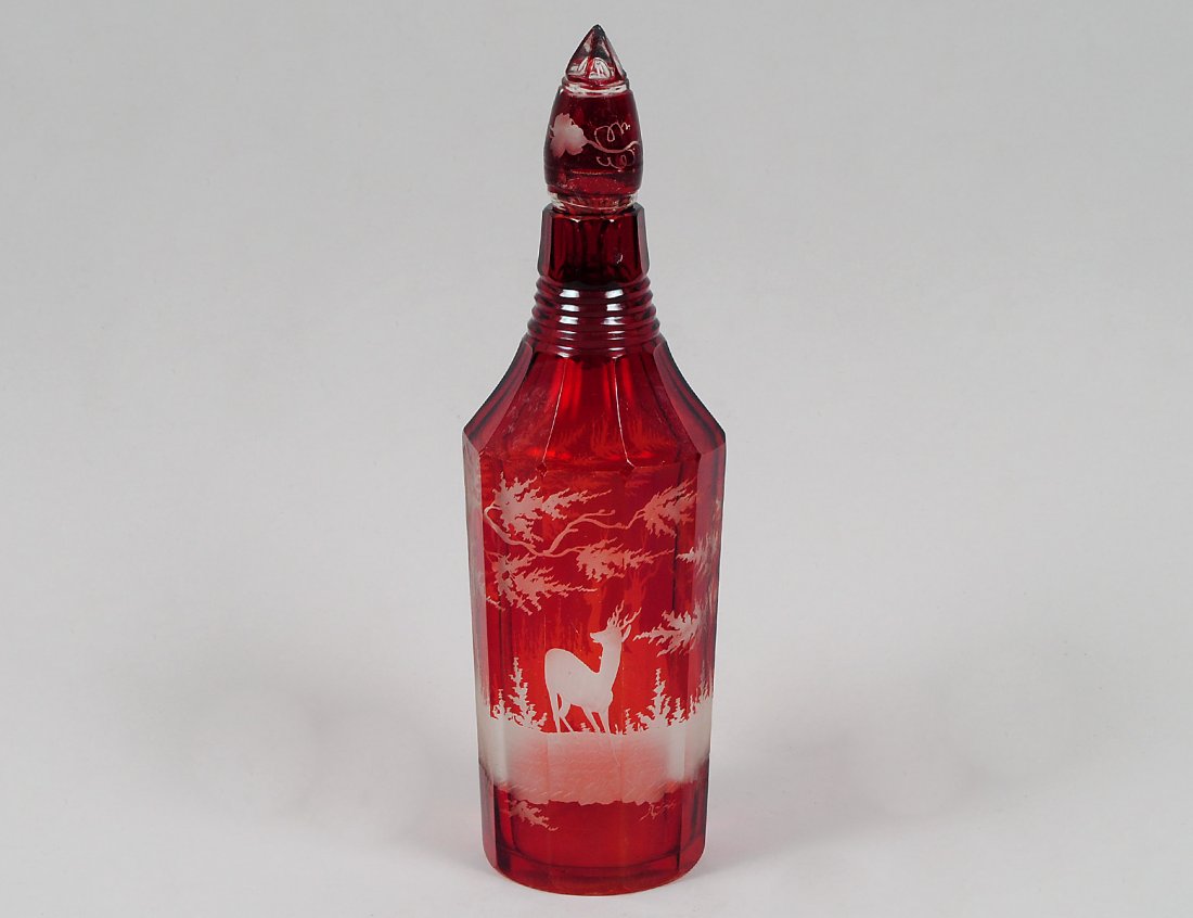 RUBY FLASHED AND FROSTED GLASS DECANTER (1 of 4)