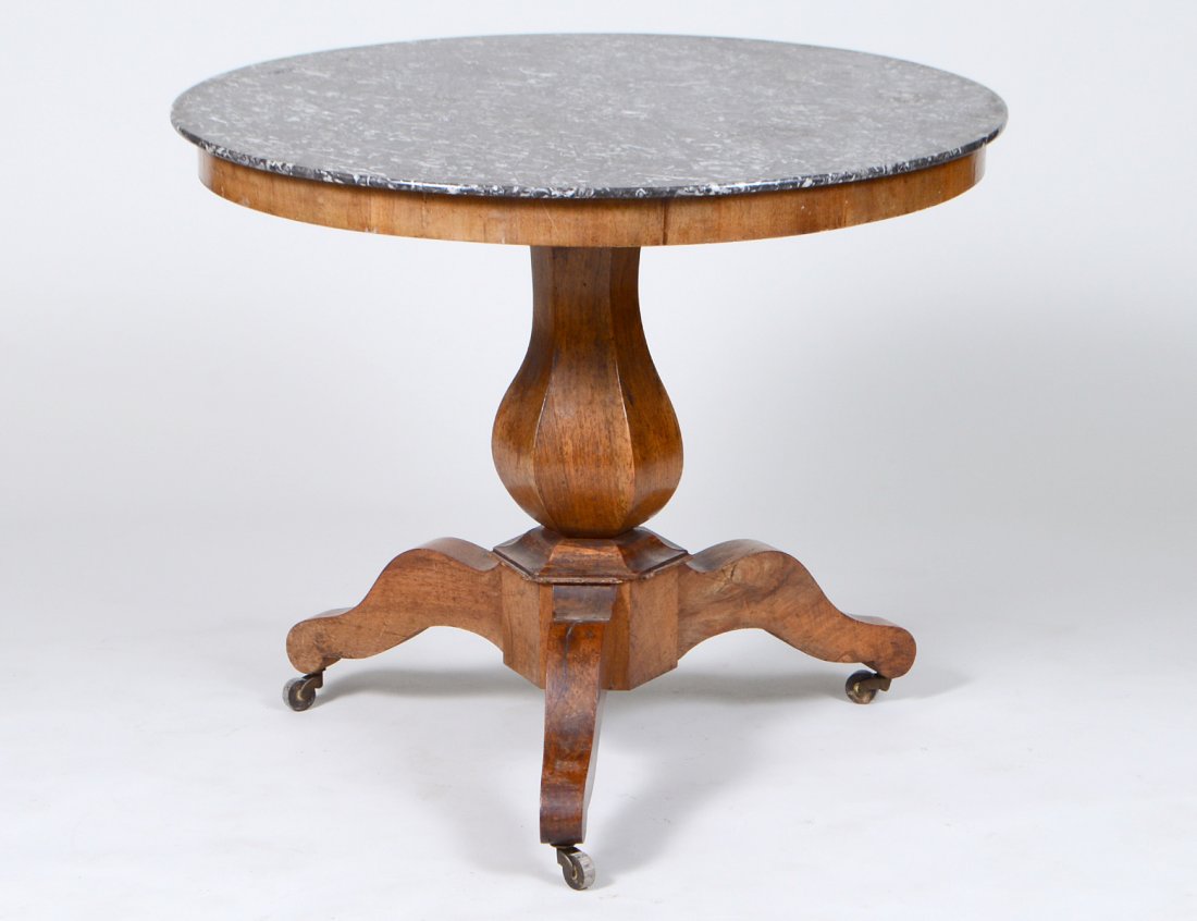 LOUIS PHILIPPE MARBLE TOP WALNUT CIRCULAR CENTER TABLE (1 of 3)