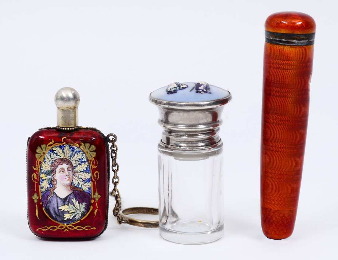 GROUP OF THREE ENAMEL PERFUME BOTTLES (1 of 7)