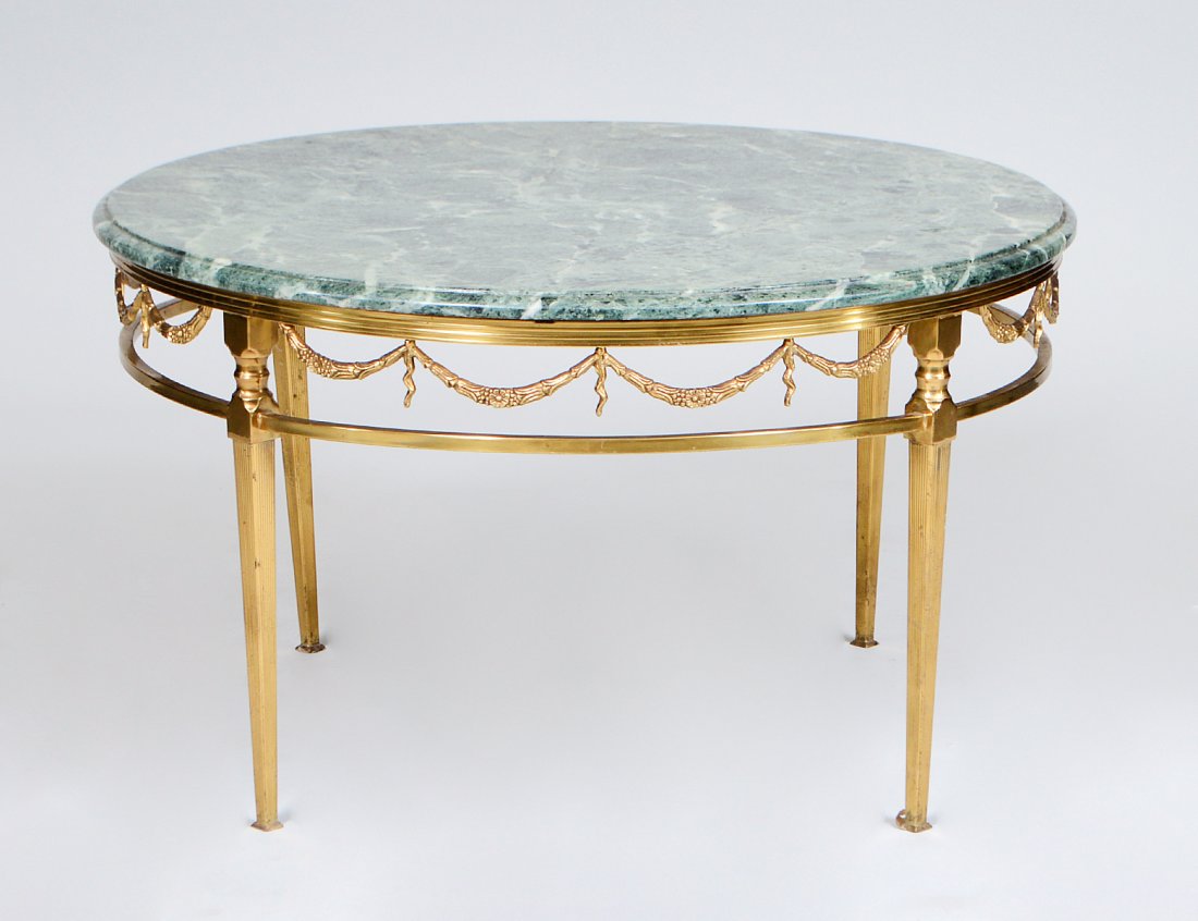 NEO-CLASSICAL STYLE MARBLE TOP BRASS CIRCULAR LOW TABLE (1 of 3)