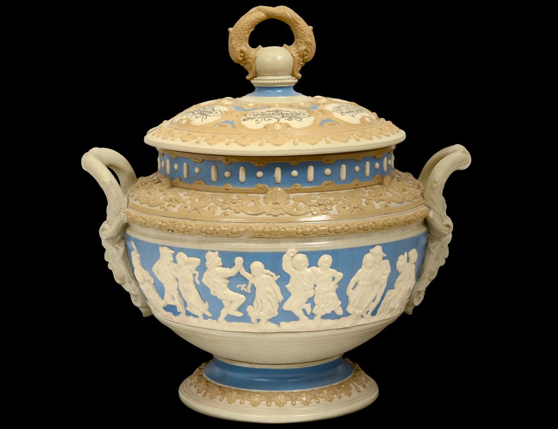 METTLACH SALT GLAZED POTTERY TUREEN AND COVER (1 of 6)