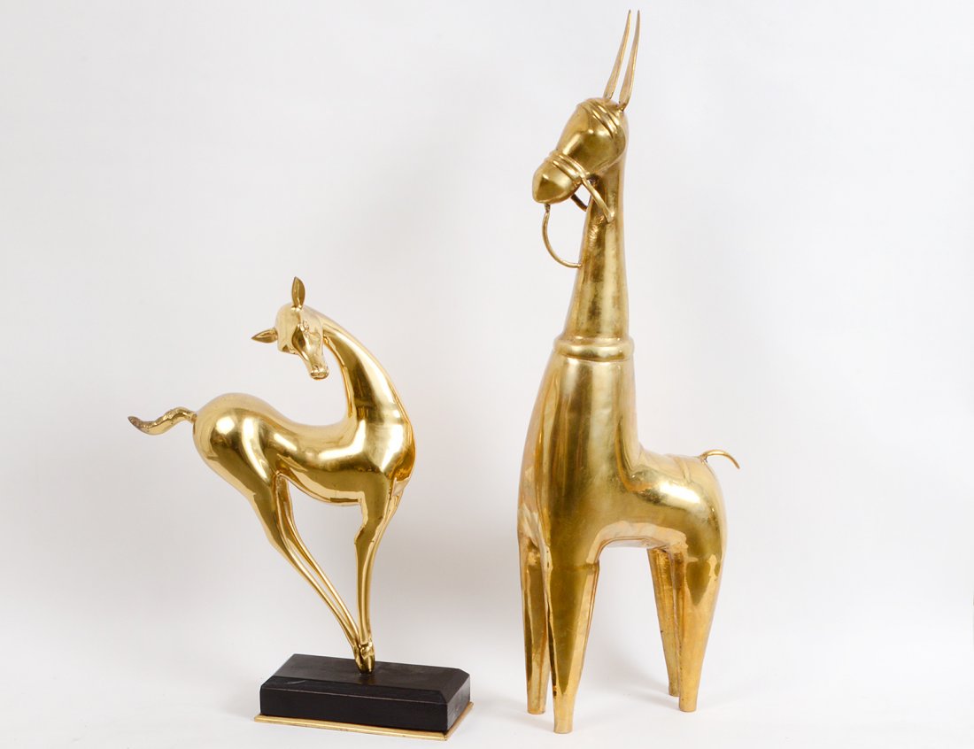 CONTEMPORARY BRASS FIGURES OF A STYLIZED HORSE & DEER (1 of 1)