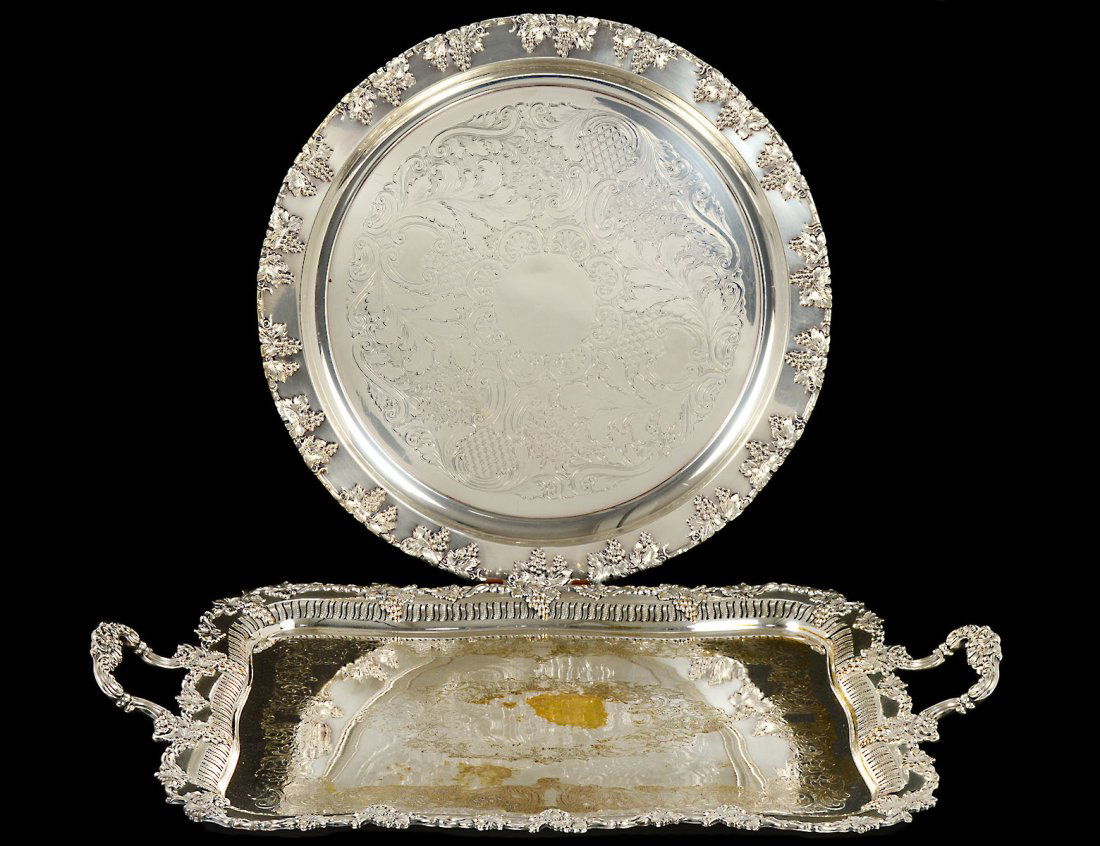 TWO VICTORIAN STYLE SILVER PLATED SERVING TRAYS (1 of 5)