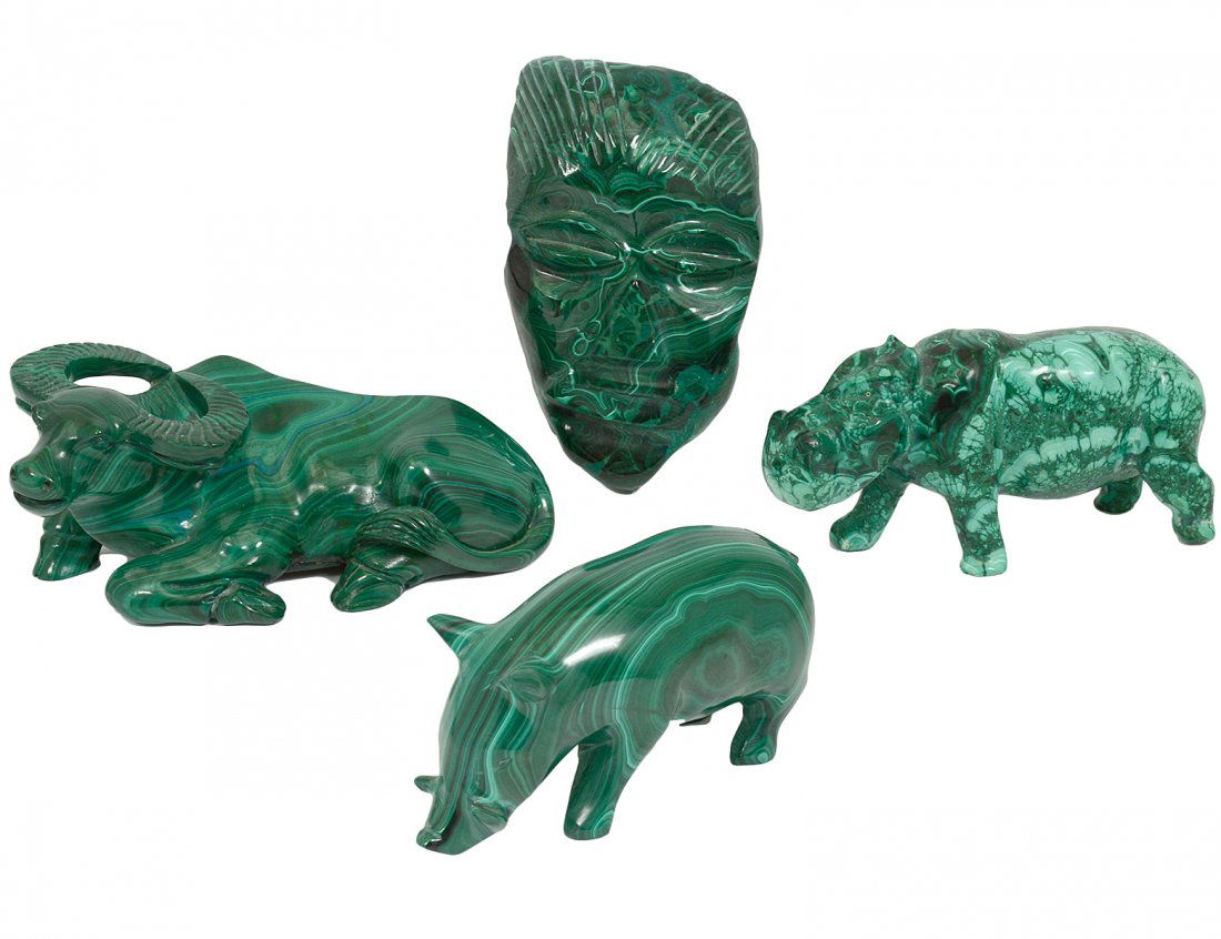 GROUP OF FOUR CARVED MALACHITE FIGURES (1 of 5)