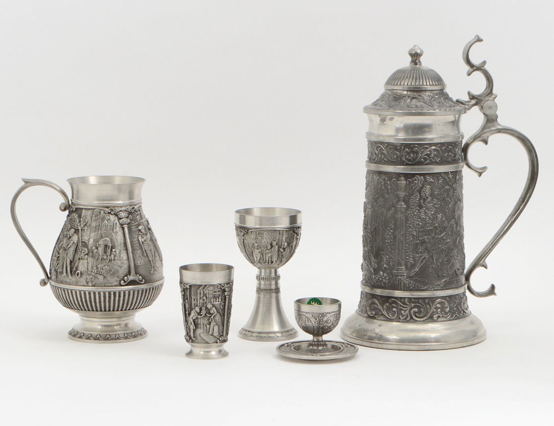 CONTENTIAL PEWTER ALLOY NINETEEN PIECE DRINKS SERVICE (1 of 7)