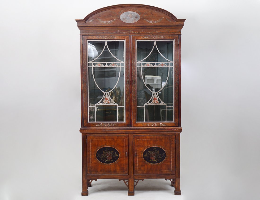 GEORGE III STYLE PAINTED MAHOGANY BOOKCASE CABINET (1 of 7)