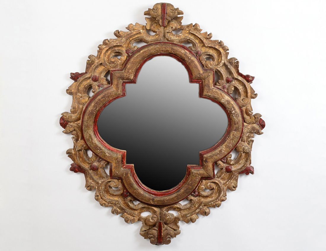 BAROQUE STYLE PAINTED AND GILT QUATREFOIL MIRROR (1 of 2)