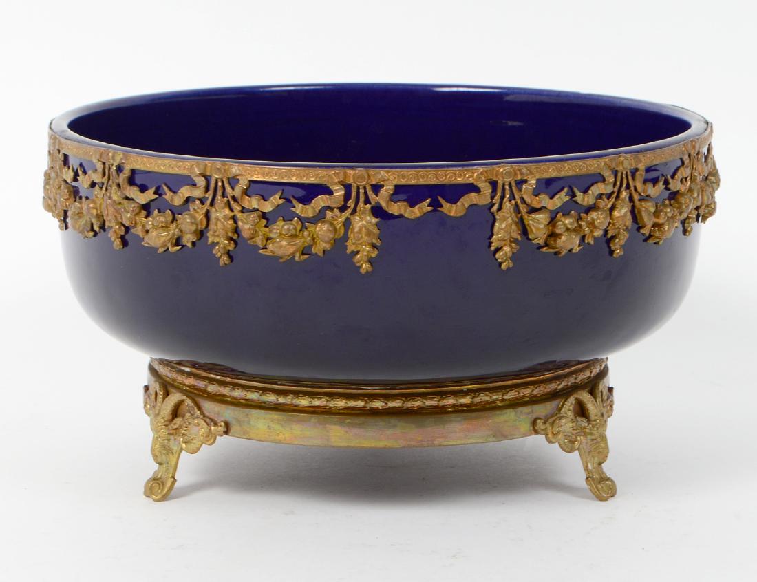 FRENCH GILT METAL MOUNTED BLUE GLAZED BOWL (1 of 5)
