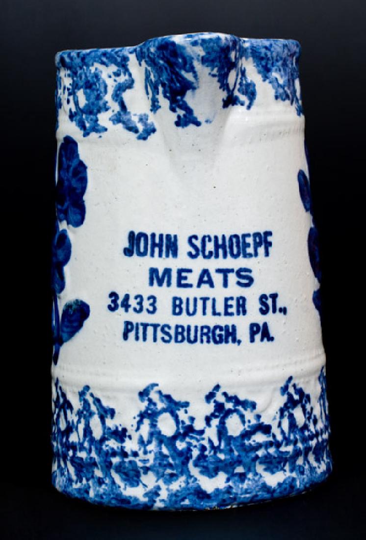 Rare Spongeware Pitcher with PITTSBURGH, PA Advertising (1 of 3)