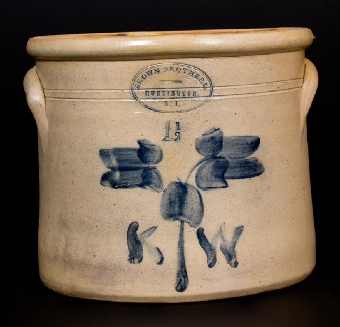 BROWN BROTHERS / HUNTINGTON, L.I. Stoneware Crock w/ "K (1 of 1)