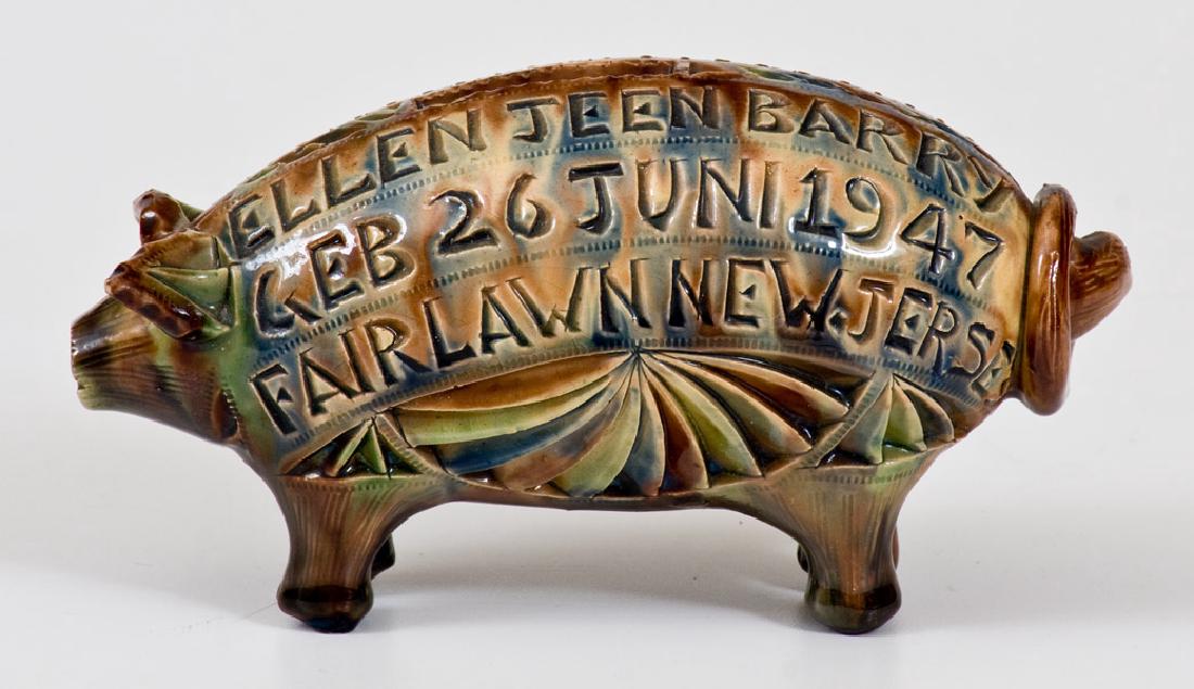 Unusual FAIRLAWN, NEW JERSEY Redware Pig Bank, Scottish (1 of 2)
