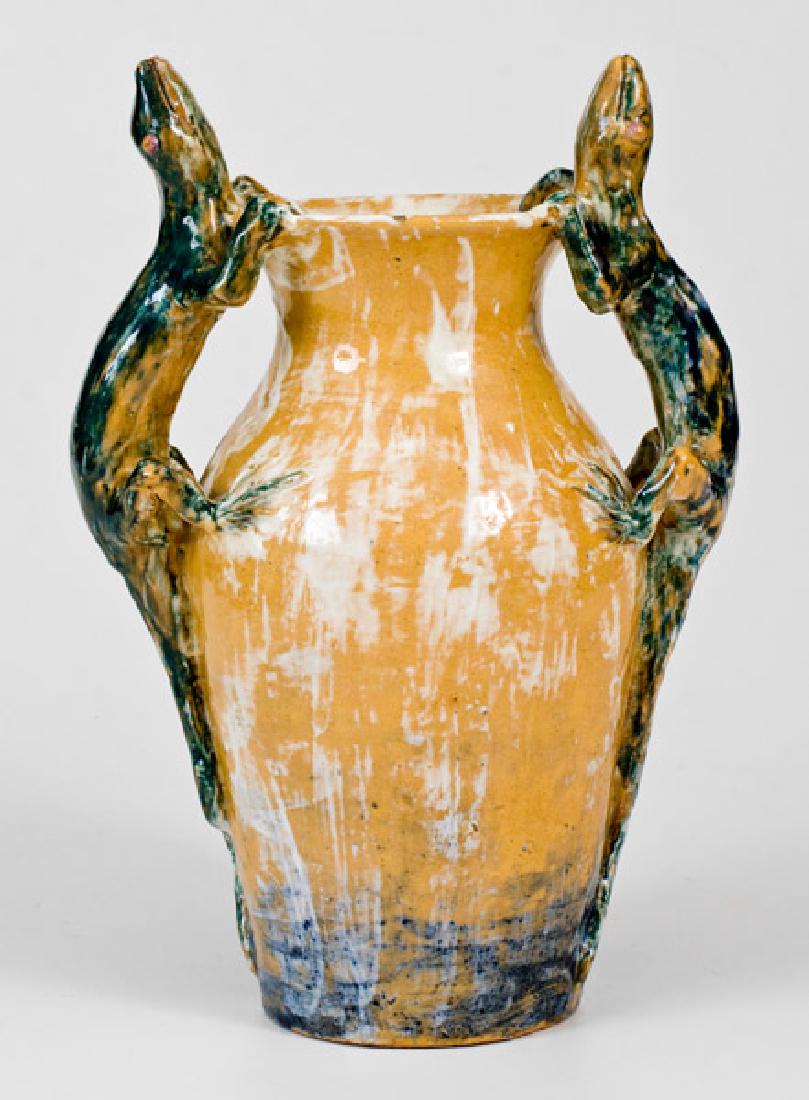 Polychrome-Glazed Art Pottery Vase w/ Lizard Handles, (1 of 5)