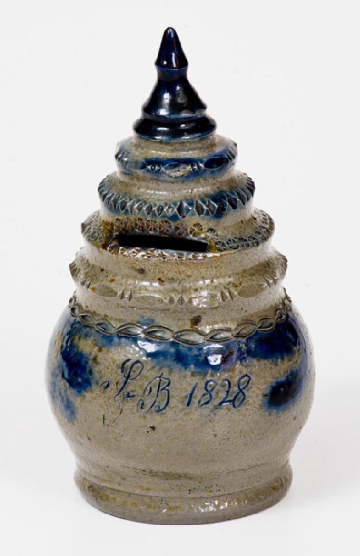 Rare Baltimore Stoneware Bank with Stepped Finial (1 of 6)
