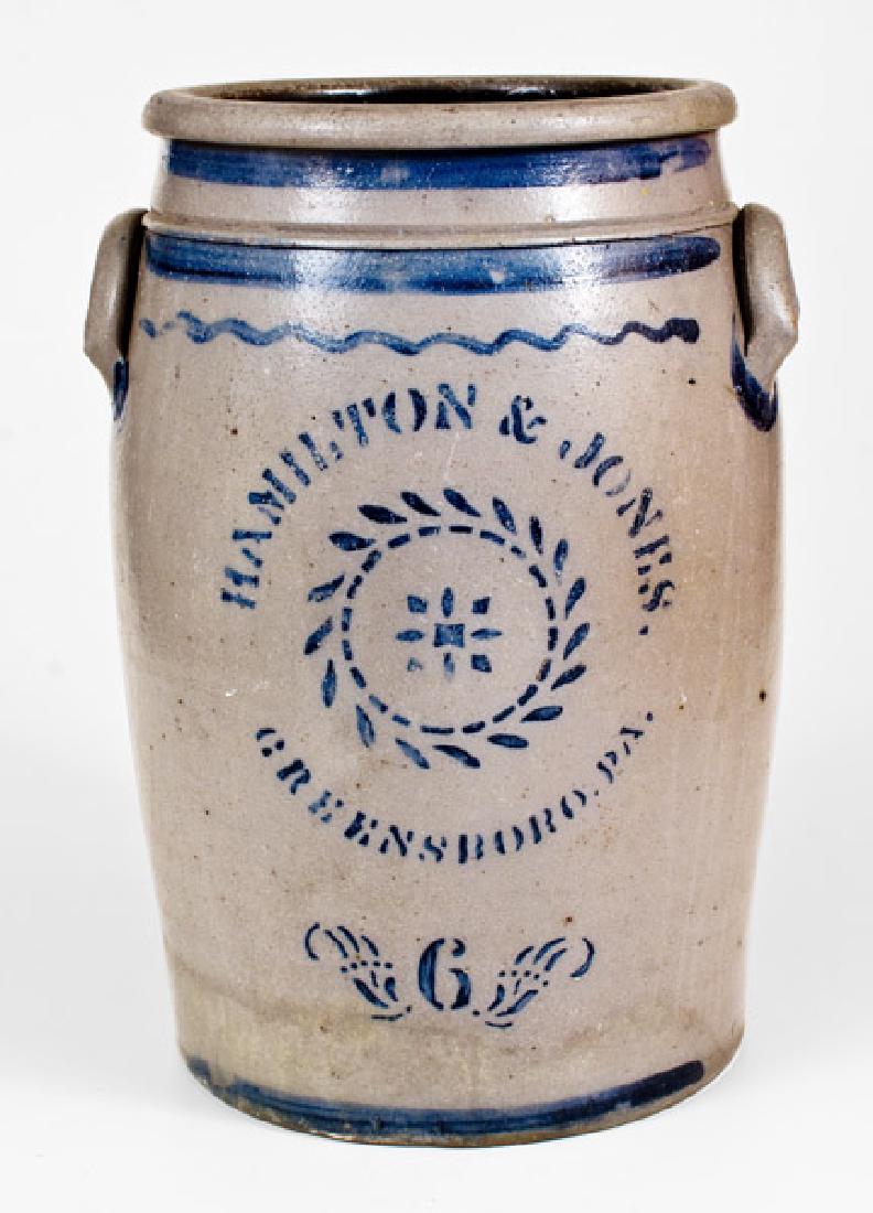6 Gal. HAMILTON & JONES / GREENSBORO, PA Stoneware Jar (1 of 2)