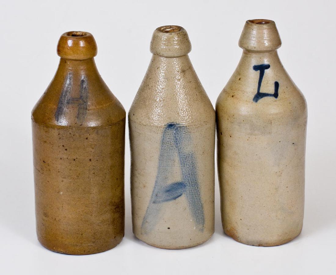 Lot of Three: Stoneware Bottles with Cobalt Letters (1 of 2)