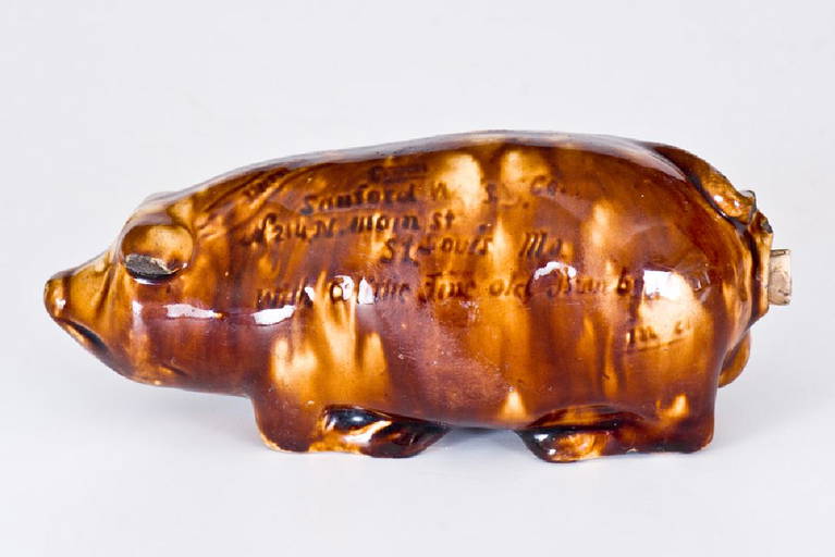 Very Rare Rockingham Glazed Anna Pottery Pig Bottle