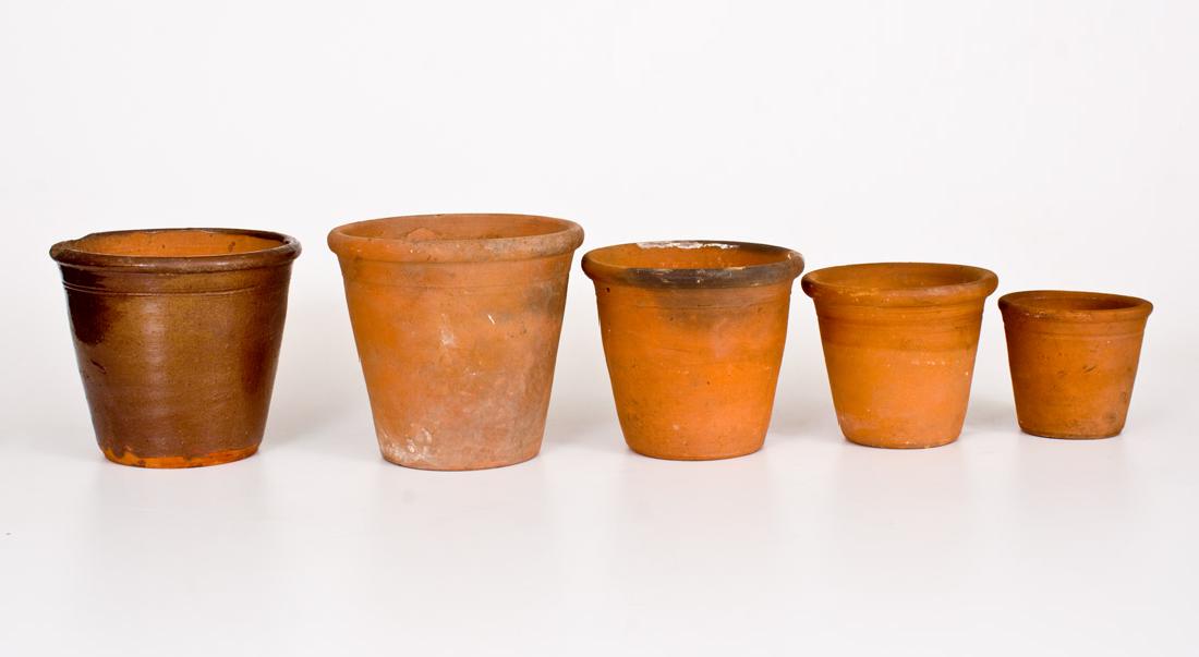 Lot of Five: Redware Flowerpots, Singer Pottery, (1 of 2)