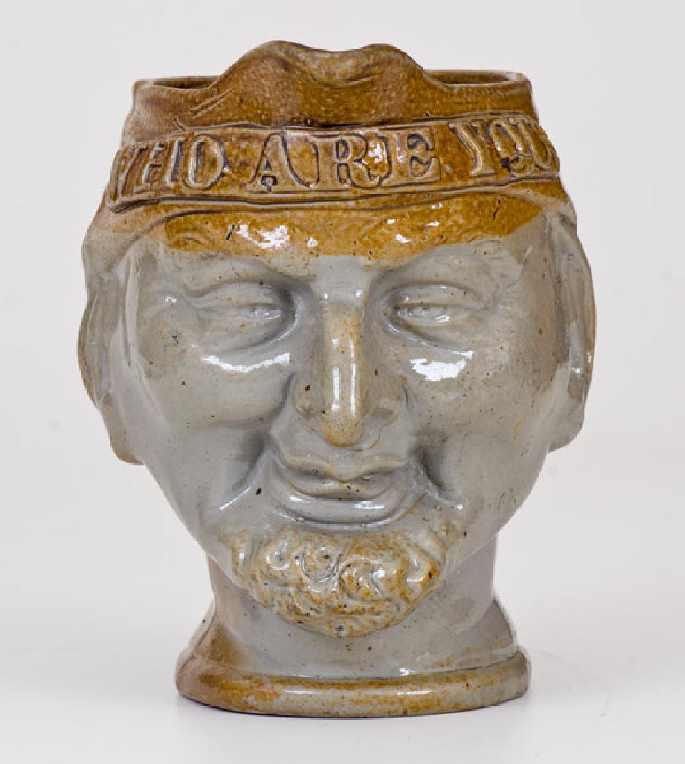Unusual English Stoneware Face Pitcher Inscribed "WHO (1 of 6)