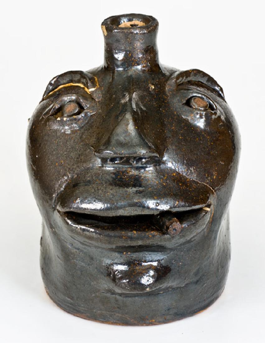 Very Unusual Stoneware Cigar-Smoking Face Jug, probably (1 of 6)