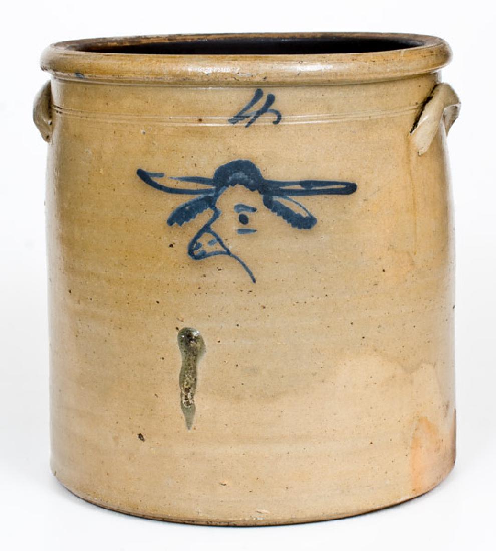 Rare Four-Gallon Ohio Stoneware Crock with Cobalt Cow's (1 of 2)