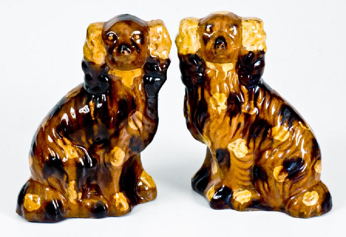 Fine Pair of Redware Spaniels with Yellow and Brown (1 of 5)