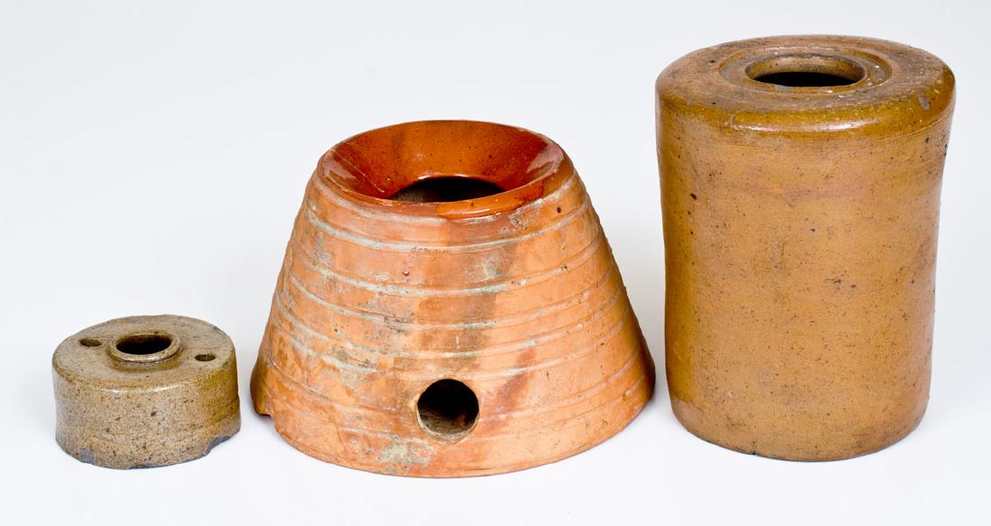 Lot of Three: Att. Commeraw Oyster Jar, Redware Ant (1 of 2)