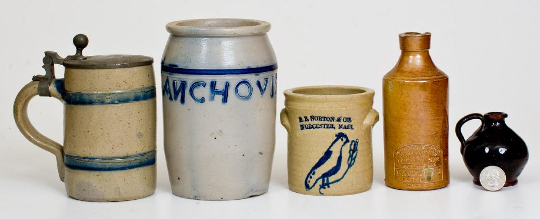 Lot of Five: Assorted Pottery incl. Stoneware Anchovis (1 of 3)