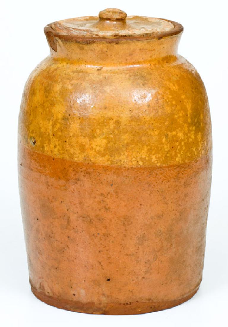 Galena Redware Pottery Preserve Jar w/ Lid and Yellow (1 of 4)