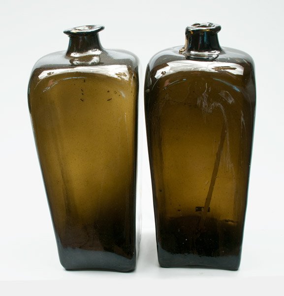 Two Large Olive Case Gin Bottles, Dutch, 18th century