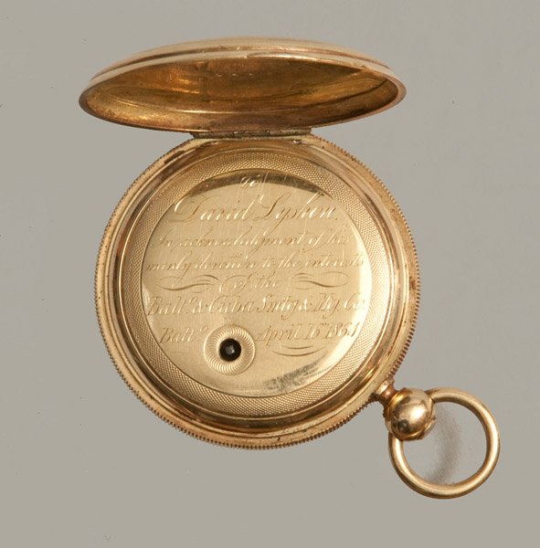 Lyshon Family Items, Baltimore, 19th Century, incl. Pre: Group of Lyshon Family Items including Presentation Gold Watch and Silver Spoons, Baltimore, 19th century, this lot contains personal items belonging to David Lyshon and his wife, most significantly a