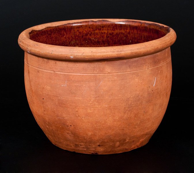 H. UTZ, York County, PA Redware Jar: Ovoid Redware Jar, Stamped "H. UTZ," York County, PA origin, second half 19th century, with tooled shoulder, semi-rounded rim, and lead-glazed interior, the underside impressed with "H. UTZ" maker's m