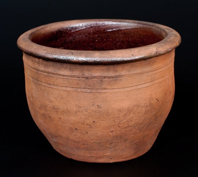 Rare Bucks County, PA Redware Jar: "This Pott was made: Rare Bucks County, Pennsylvania Redware Jar with Incised Signature and 1891 Date, ovoid jar with tooled shoulder, semi-rounded rim, and lead-and-manganese-glazed interior. An elaborate incised signatu