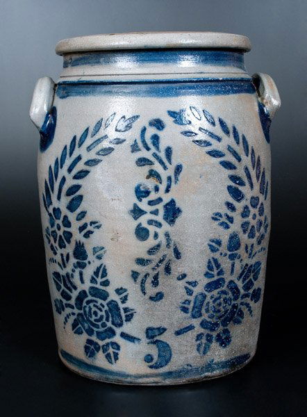 Five-Gallon Western PA Stoneware Jar w/ Elaborate (1 of 3)