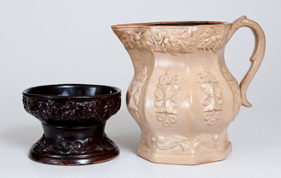 Very Rare Molded Stoneware Pitcher and Soap Dish, (1 of 3)