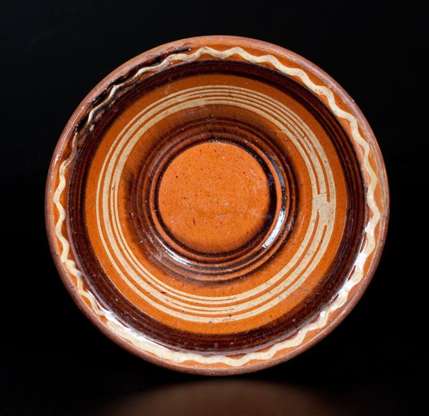 Redware Bowl with Profuse Two-Color Slip Decoration, (1 of 2)